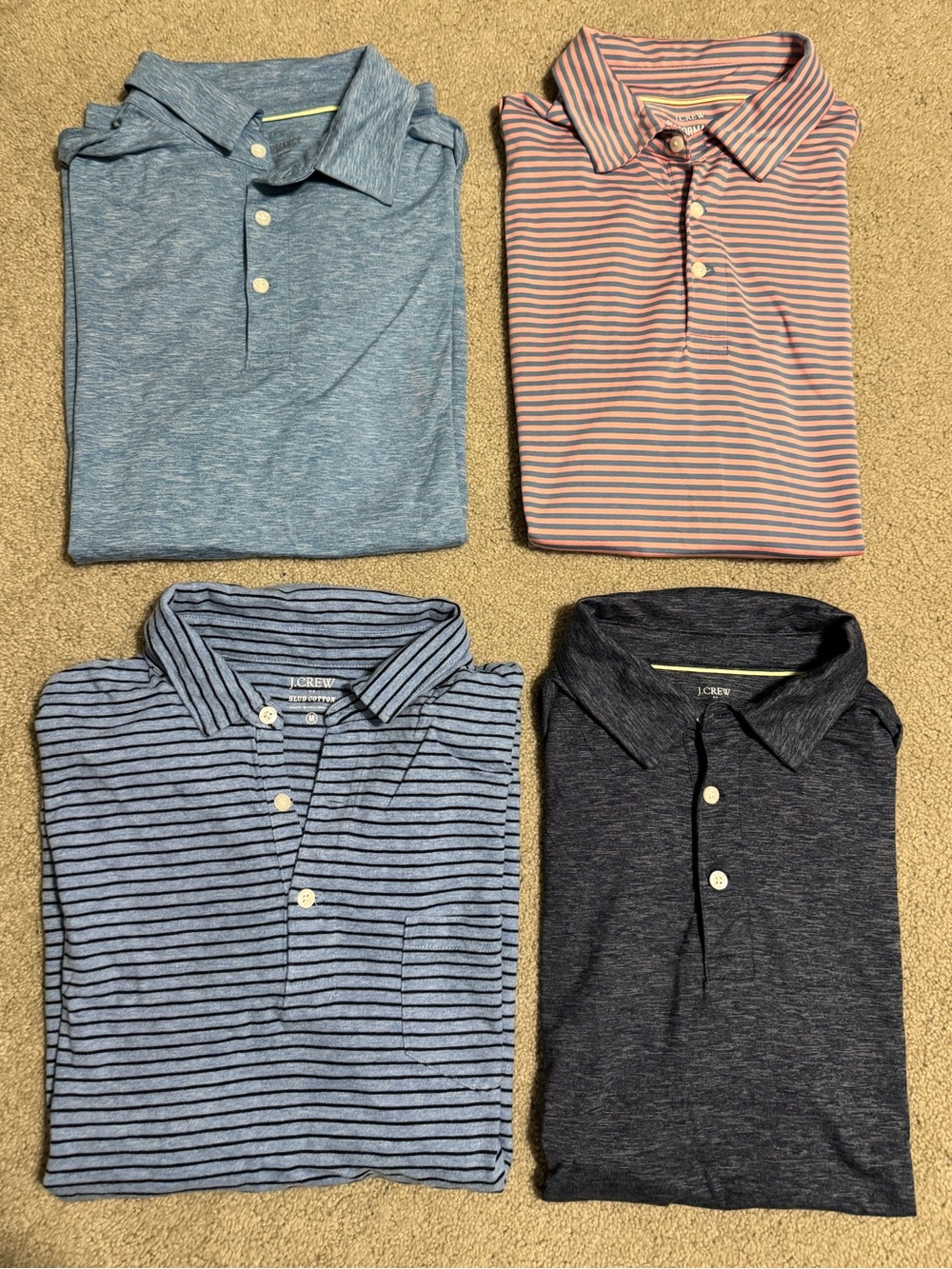 J. Crew Men's Polos Bundle (4) - Light Blue, Pink Stripe, Blue Stripe, Navy